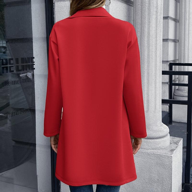 Autumn Mid Long Solid Casual Loose Women Jacket Double Breasted Formal Office Jackets for Women Fashion Winter Pockets Notched Ladies Coat 24899