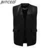 BITCED Sleeveless PU Leather Waistcoat Loose Fit Plus Size Women's Vest Cardigan Short Jacket