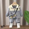 Satchel Zip-up Shirt Two-Piece Set Boys' Clothes Baby Boy Long-Sleeve Suit