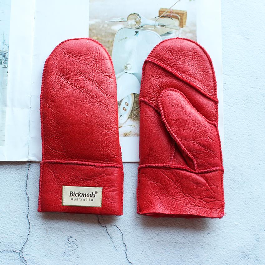 Children's Sheepskin Fur Mittens Colored Leather Gloves Thick Boys and Girls' Outdoor Wind Cold Waterproof Winter Warmth