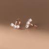 925 Silver Exquisite Three Cubic Zirconia Earrings for Women Simple Silver/Rose Gold Color Stud Earring