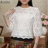 Женская летняя повседневная блузка с рукавом 3/4, ажурная лоскутная вышивка крючком