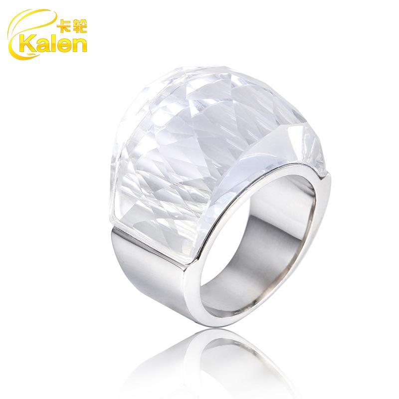 Traditional Stainless Steel Fashion Zircon Women's Multi-color Rose Gold Plated Lovers Wedding Band Ring