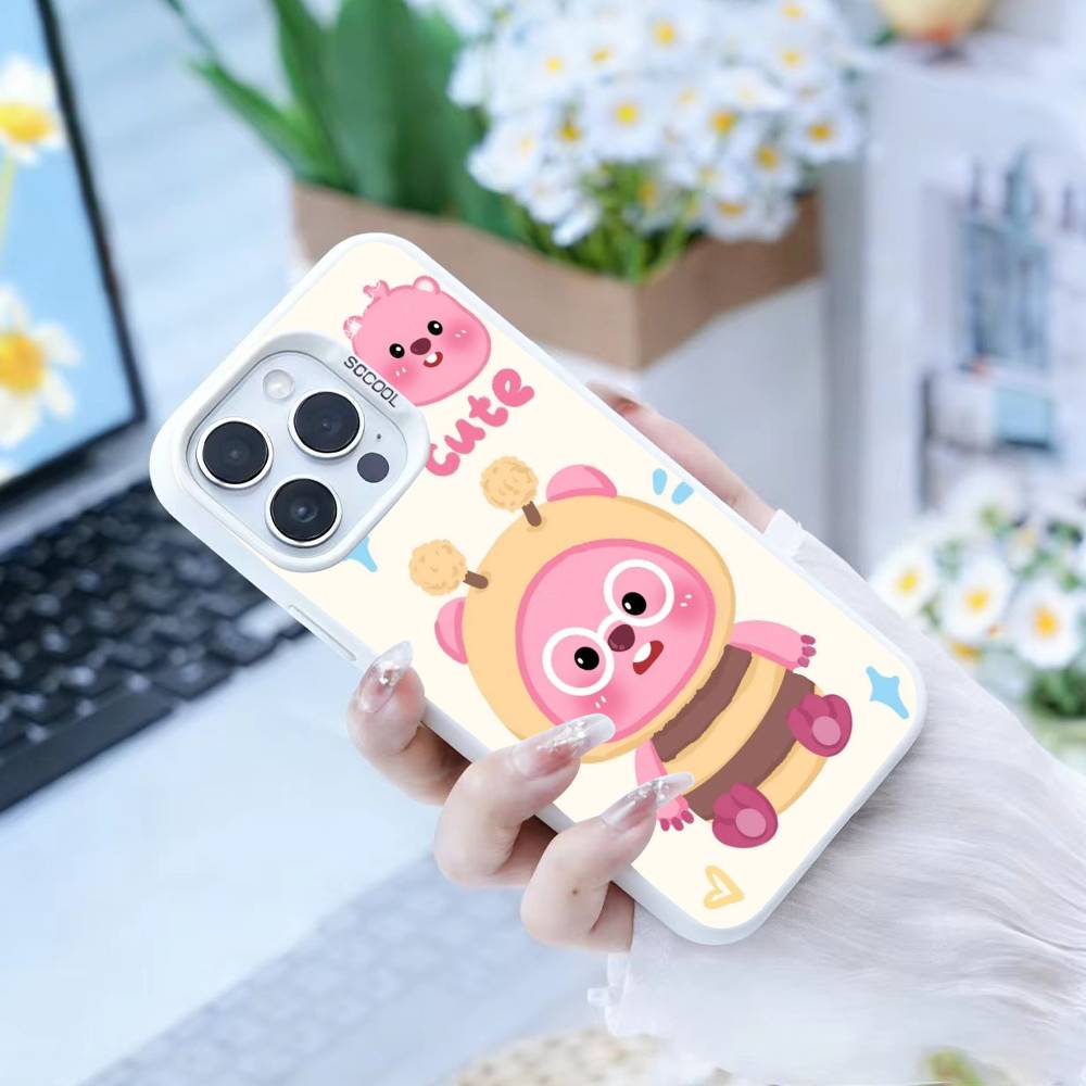 Милый Мультяшный Чехол K-loopy Для iPhone 17,16,15,14,13,12,Pro MAX Черный Матовый Ударопрочный Чехол