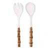 2Pcs Serving Utensils Cutlery 304 Stainless Steel Big Fork and Spoon with Natural Bamboo Handle Food Serving Salad Spork Server Spoon Tableware Set