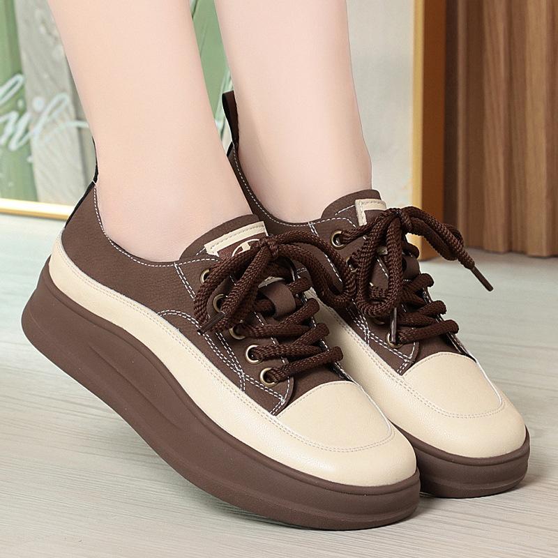 Retro Thick-soled Women's Shoes for Spring and Autumn, All-match, Lace-up Platform White Shoes