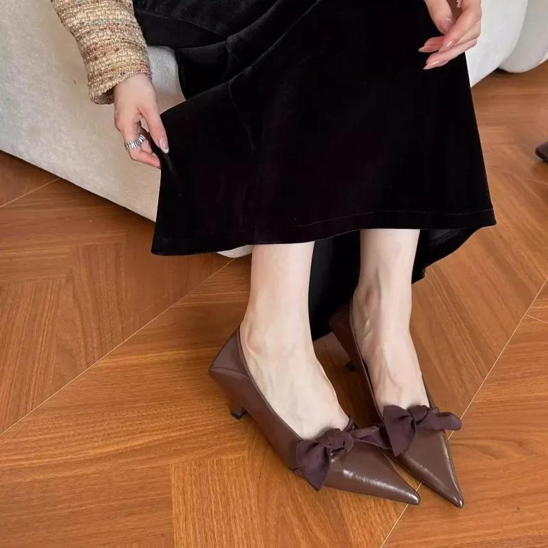 Women Sexy Bow High Heels Pointed Party Shoes Shallow Mouth One Kick Stilettos Women Heels Fashion Wedding Shoes Styles Designer