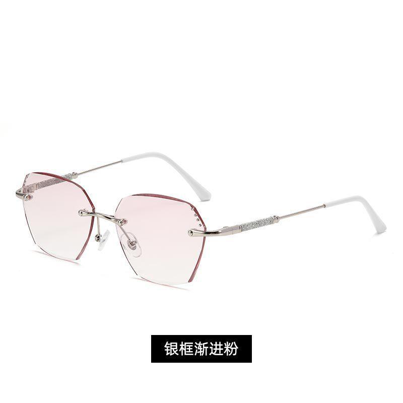 New anti-blue diamond trimmed frameless large lens reading glasses point diamond high-end reading glasses elderly fashion