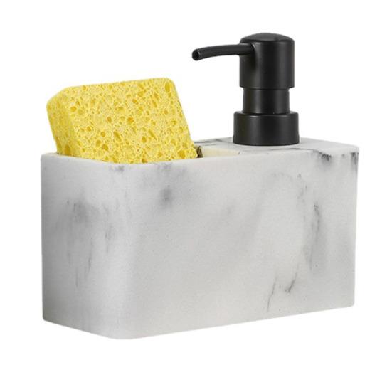 Kitchen Soap Dispenser Press Type Pump Marble Surface Large Capacity Leakproof with Storage Compartment Sink Fish Rag Holder Bathroom Lotion Container