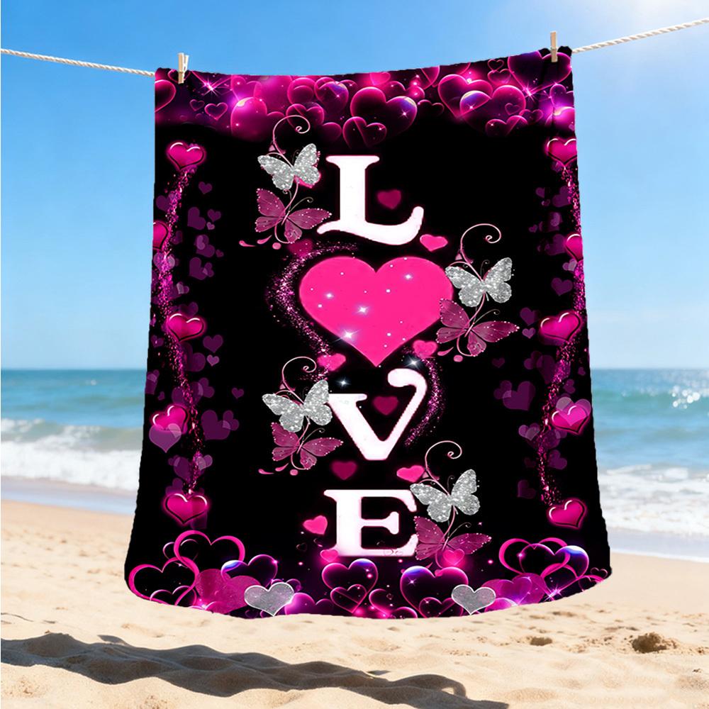 1pc Love Hearts Butterfly Print Outdoor Flannel Blanket Soft All Season Polyester Throw , Perfect for Picnics & Travel , Picnic Accessory