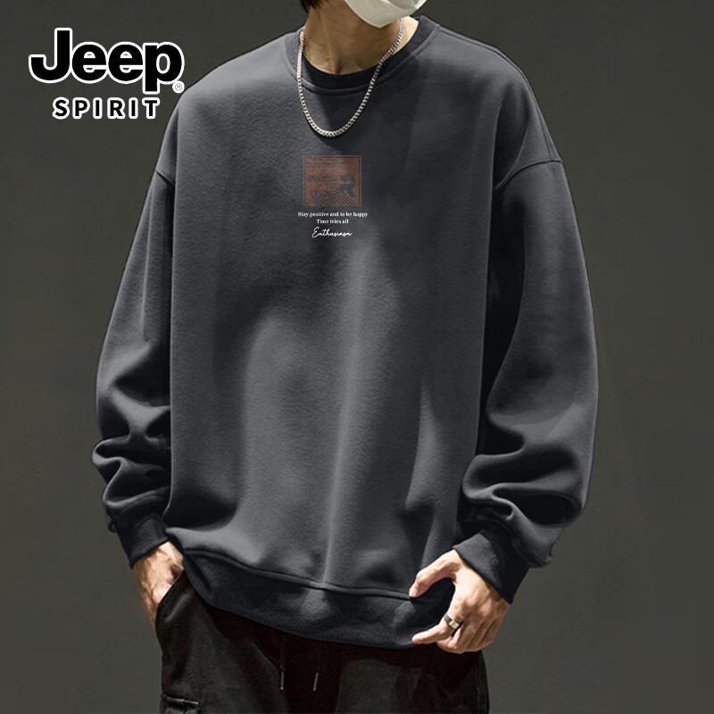 JEEP SPIRIT Men's Retro Letter Print Crewneck Sweatshirt