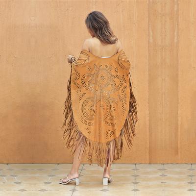 Новинка лета, накидка на бикини, сексуальное замшевое пляжное кимоно с цветочной бахромой, кардиган в стиле ретро, ​​женский пляжный купальник, A918