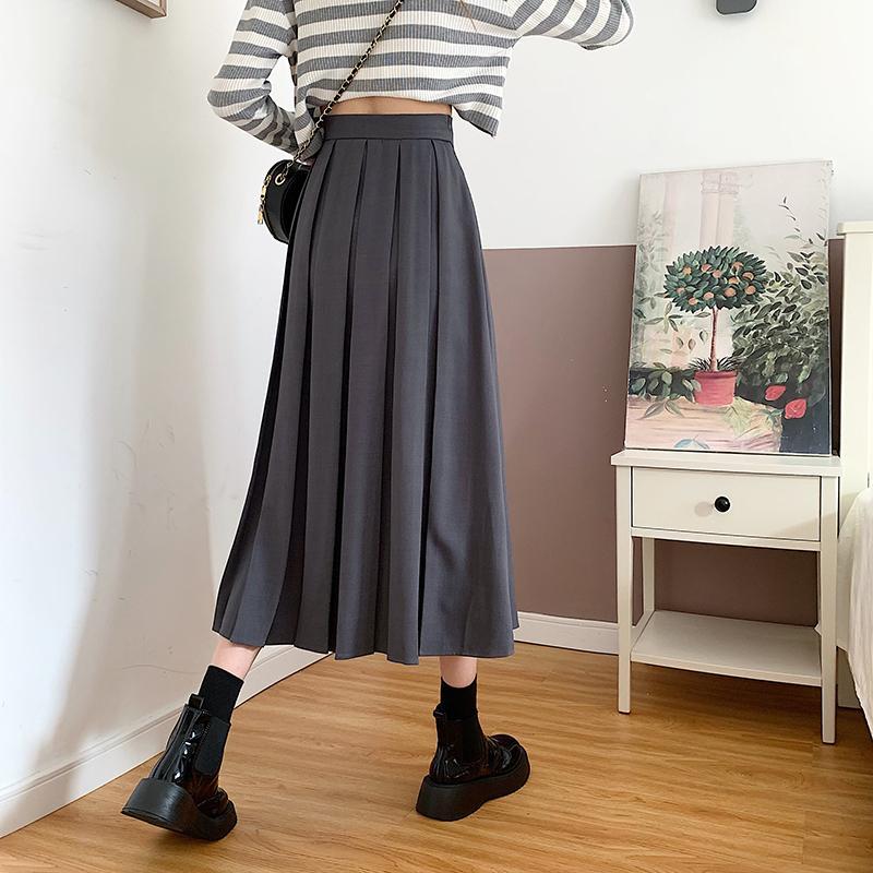 Длинная юбка с высокой талией, плиссированная юбка с эластичной резинкой на талии, элегантная черная кофейная однотонная макси-юбка для женщин и девочек