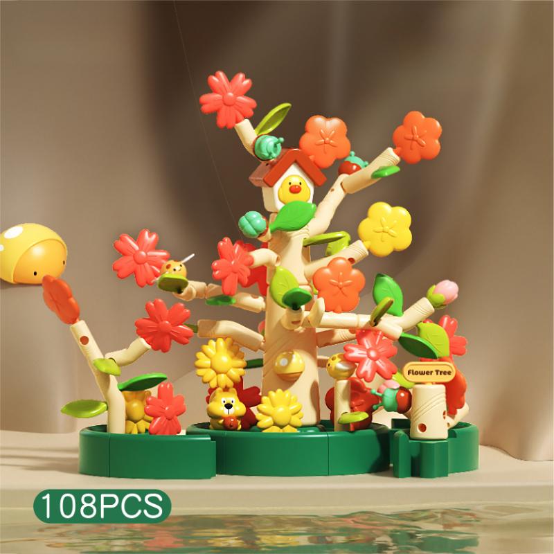 Children's Building Block Flower Bed Assembly Toys, Girls' Educational and Versatile Garden Building Block Flower Arrangement Toys Storage Box