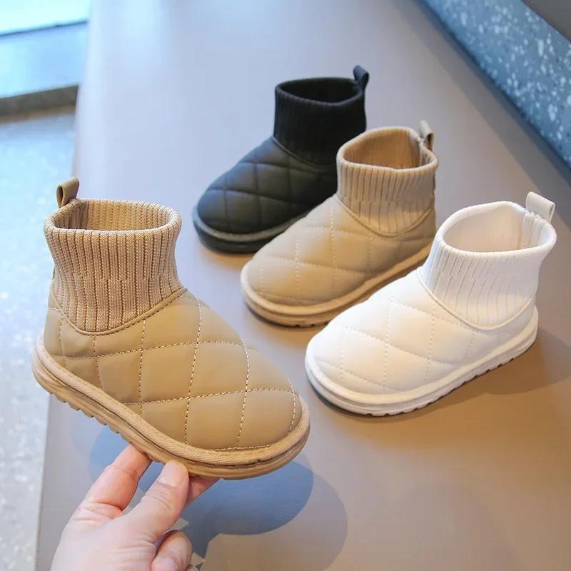 Kids Snow Boots 2024 New Winter Warm Girls Ankle Cotton Boots Solid Color Versatile Children's Boot for Boy Soft Plush Fashion