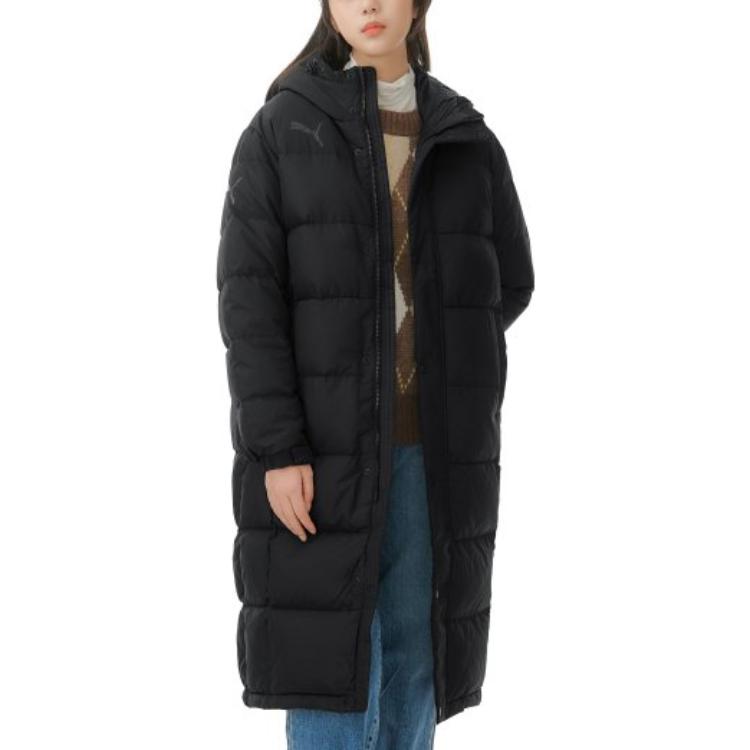 Puma Letter Print Long Hooded Down Jacket Unisex Outerwear Black 932547-01