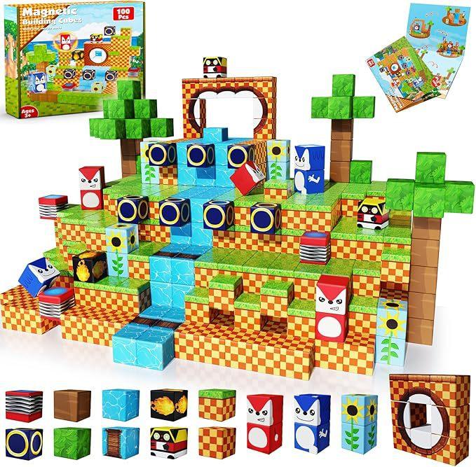 STEM Sensory Montessori Stacking Cubes Construction Set Magnetic Building Blocks Magnet Cube Mine Set Toys Birthday Gift