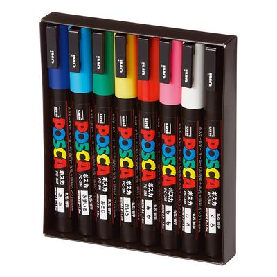 Ручка-карандаш Posca Mitsubishi Posca с тонким кончиком и круглым стержнем 8 цветов PC3M8C на водной основе