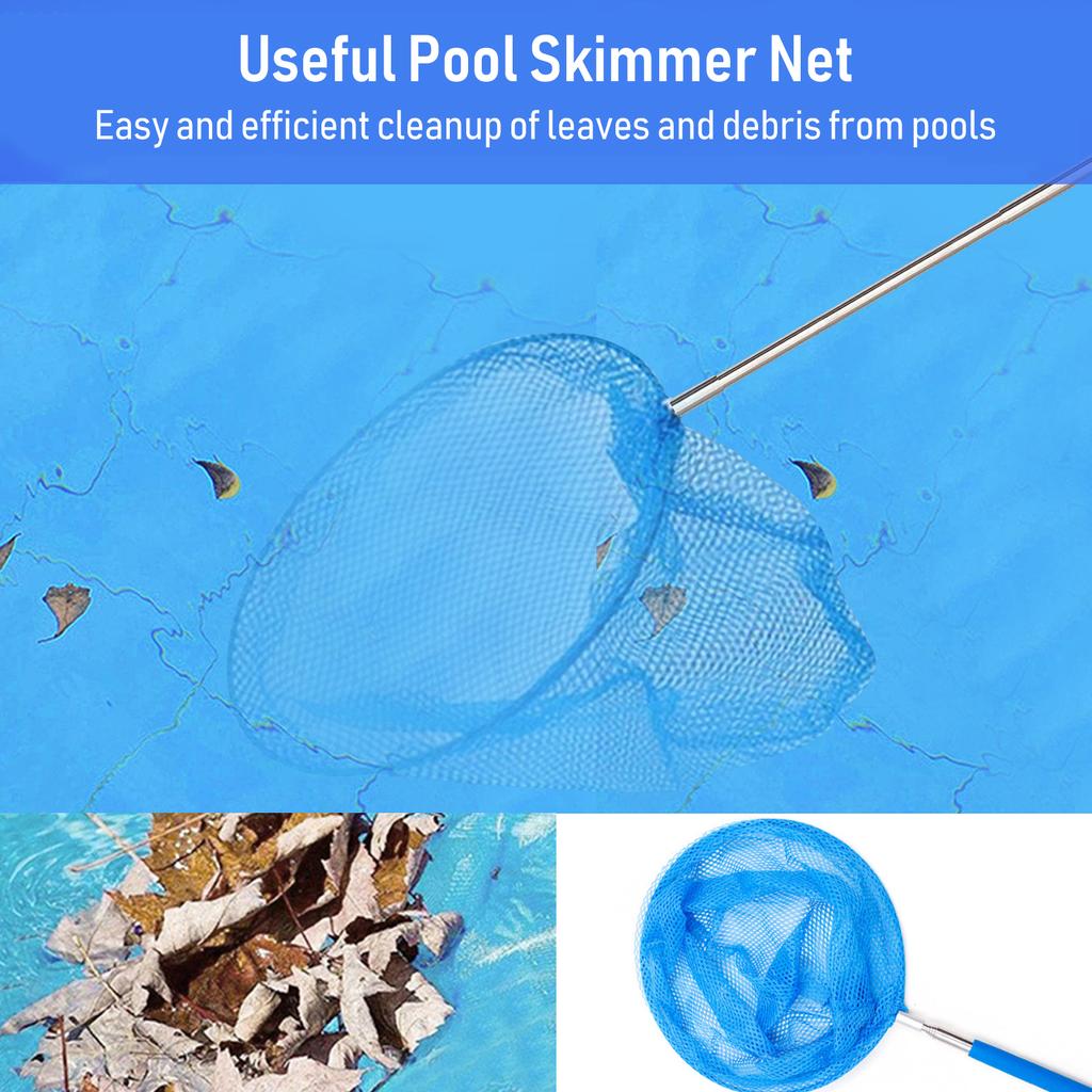 Round Pool Skimmer Net with Telescopic Rod Removal Leaf Rake Swimming Pool Ponds Fast Cleaning Tool with Heavy Duty
