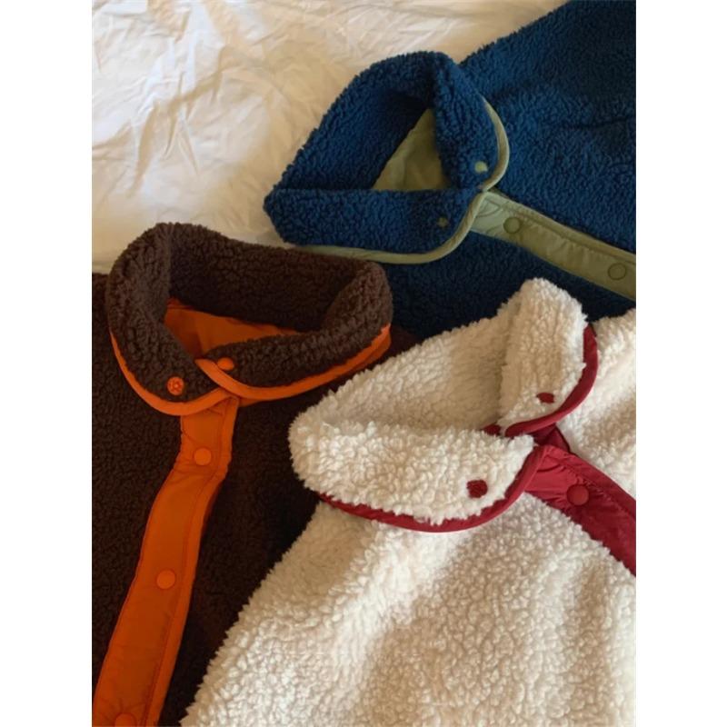 South korea Chic Autumn and Winter Retro Double-sided Wear Small Label Design Loose All-Matching Long sleeve Lamb Wool ...