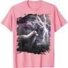 Lightning Wolf Howling Graphic Print Casual Round Neck Cotton Tshirt For Men