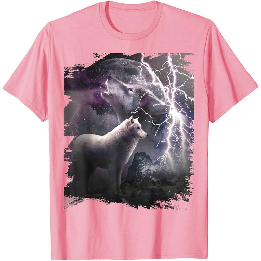 Lightning Wolf Howling Graphic Print Casual Round Neck Cotton Tshirt For Men