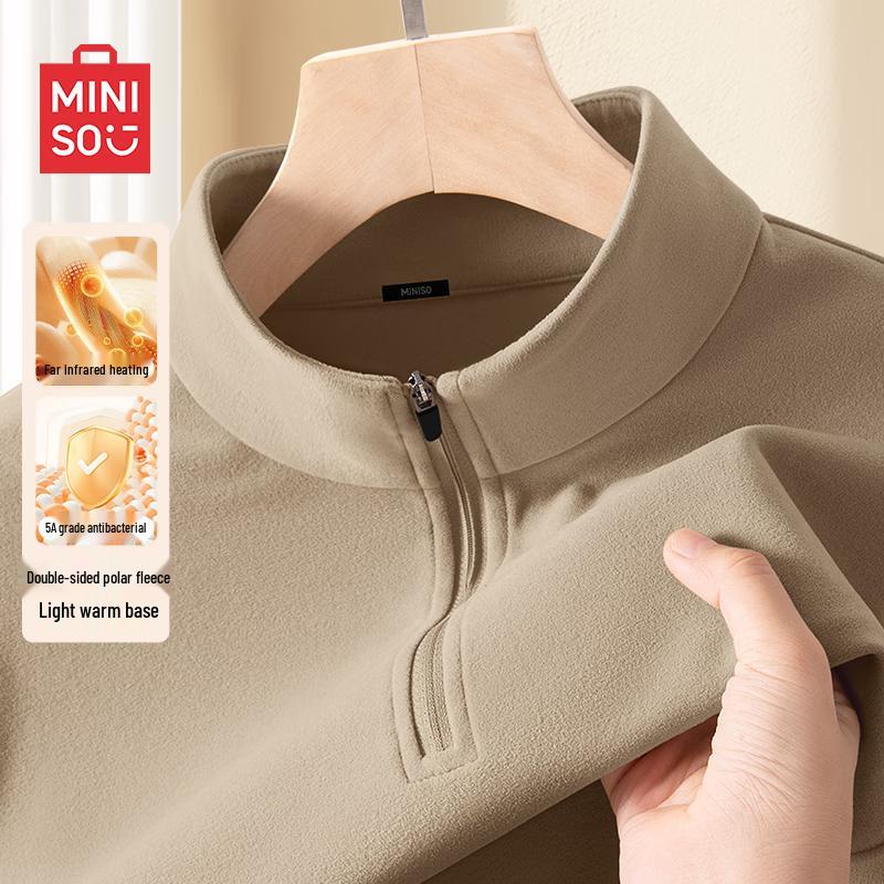 MINISO Мужская футболка с длинным рукавом, на флисовой подкладке, с полумолнией и воротником-стойкой
