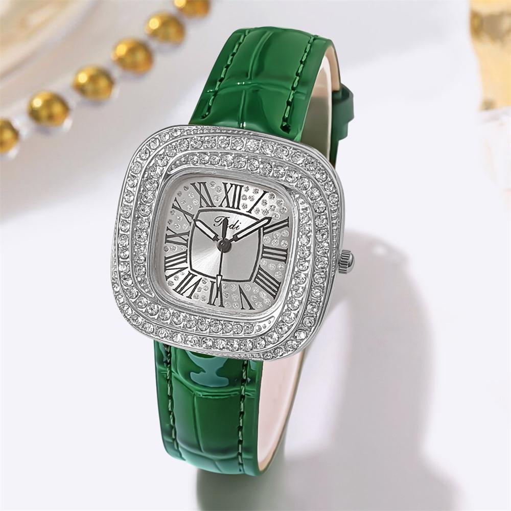 Simple Square Rhinestone Quartz Watch Casual Leather Women's Clock Wristwatch