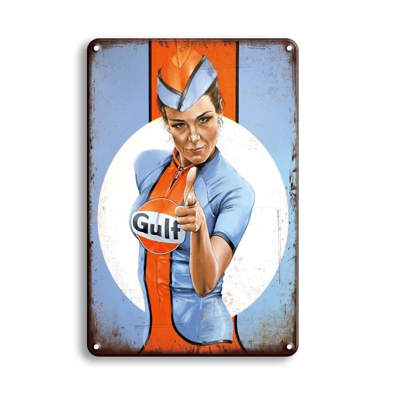 Vintage Decor Shabby Chic Metal Tin Signs Gulf Esso Agip Man Cave Wall Decoraion Motor Oil Garage Wall Stickers Gas Decor Pla