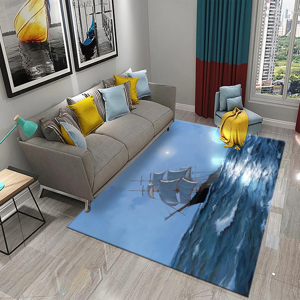 3D Oil Painting Sailboat Carpet Abstract Art Rugs for Living Room Bedroom Decor Mats Bathroom Kitchen Entrance Non-Slip Carpet