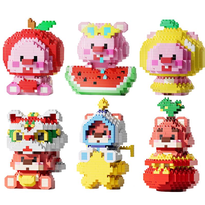 Fruit Loopy Микро Строительные Блоки Losto Bear Маленький Бобер Пазл Модель Аниме Мини Кирпичная Фигурка Игрушка Для Рождественского Подарка