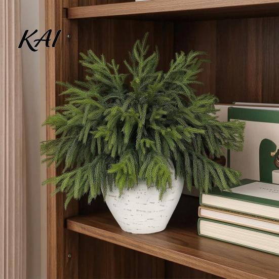 Fall And Winter Celebration Decor 17.7" Lifelike Touch Artificial Norfolk Pine Branches for Vase, Christmas Faux Stems, Fake Silk Foliage Crafting