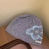 Korean Floral Knit Beanie for Women Winter Warm Face-Slimming Hat