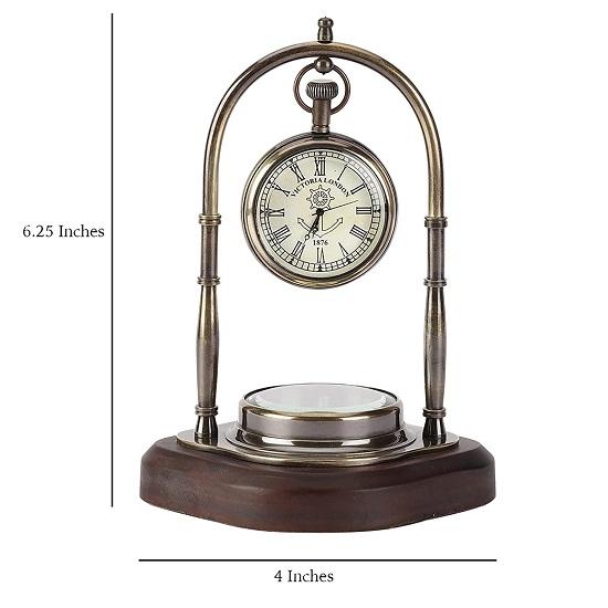 Antique Brass Nautical Vintage Style Table Clock with Wooden