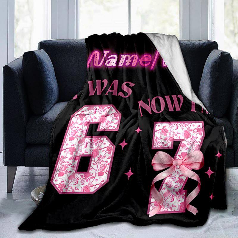 1PC Custom Name Happy Birthday Celebration flannel blanket versatile,all-season throw suitable for the living room,bedroom,camping,travel,and gift