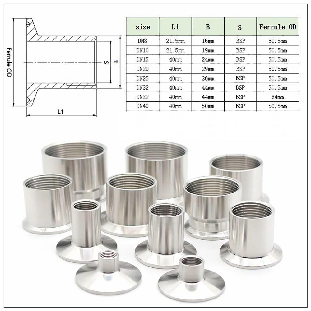 1Pcs 1/4" 3/8" 1/2" 3/4" 1" Pipe Fitting Connector SUS304 Sanitary TriClamp Adapter New Tri Clamp