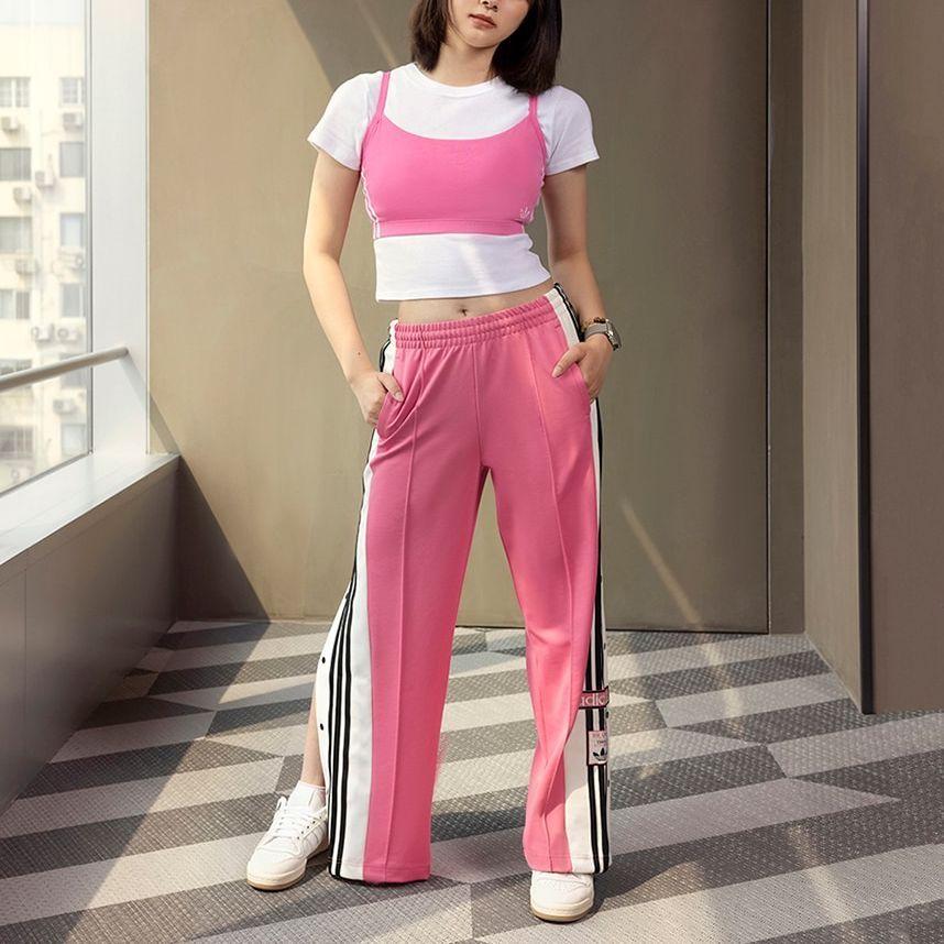 Adidas Спортивные брюки на кнопках Originals Adibreak, женские брюки, светло-розовые, JE6046