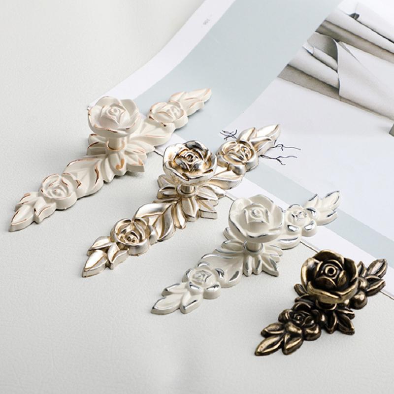 1PC European Ivory Rose Style Cabinet Handles and Knobs Modern Simple Wardrobe Drawer Door Pulls Furniture Hardware