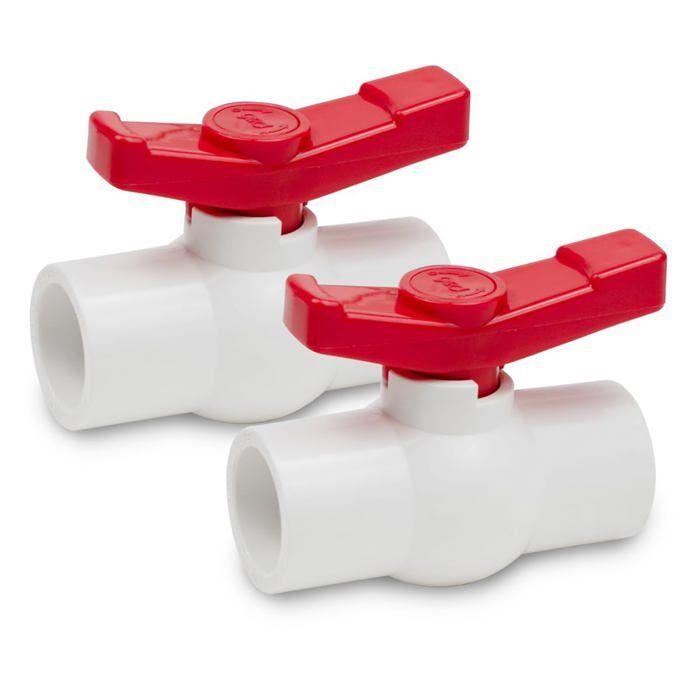 Lot de 2 robinets à bille PVC 25 mm - poignée 90°, arrêt et régulation (rouge), 5 bars
