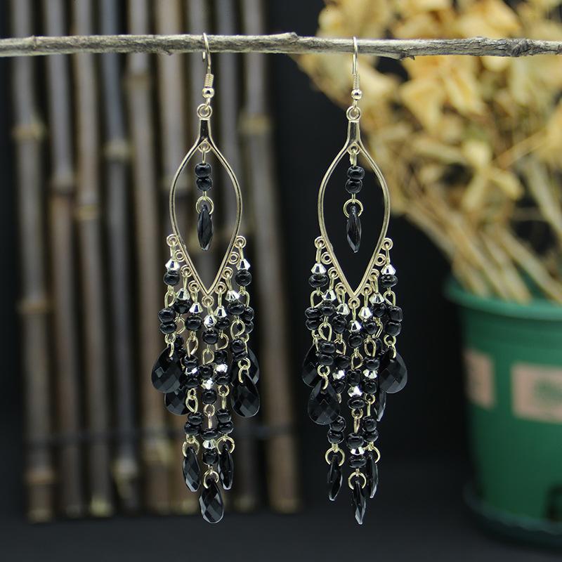 Bohemian Long Earrings Women'S Style Fashion Exaggerated Water Drop Fringed Earrings Temperament Ear Jewelry