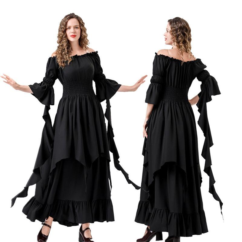 Хэллоуин новое средневековое ретро платье-костюм с великолепным рукавом-рогом, многоцветное