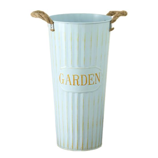 Глубокое ведро-ваза Оцинкованное железное ведро для цветов с веревочными ручками Ретро фермерская ваза для домашней цветочной композиции