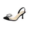 Fashion Heel Sandale Femme New Fashion Square Rhinestone Pointed Toe Sandale Luxury Chaussures 2024 Elegant Dress Party Zapatos Mujer