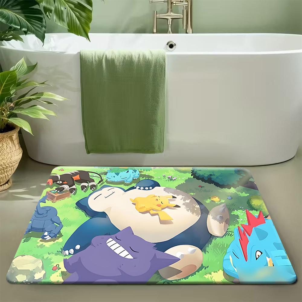 Pokemon Snorlax Pikachu Gengar Sleepy Grassland Non-Slip Rubber Base Washable Cloth Surface Floor Mat