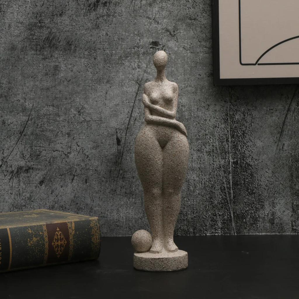 1pc, Sandstone Resin Chubby Woman Statue Handmade Sandstone Abstract Art Home Living Room Office Cabinet Tabletop Entryway Dec