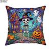 2D Flat 1pc Halloween Fanciful Skeleton Pillowcases Violet Throw Pillow Covers One Sided Printing Without Pillow Inserts Sofa Bed Decor for Bedroom Li