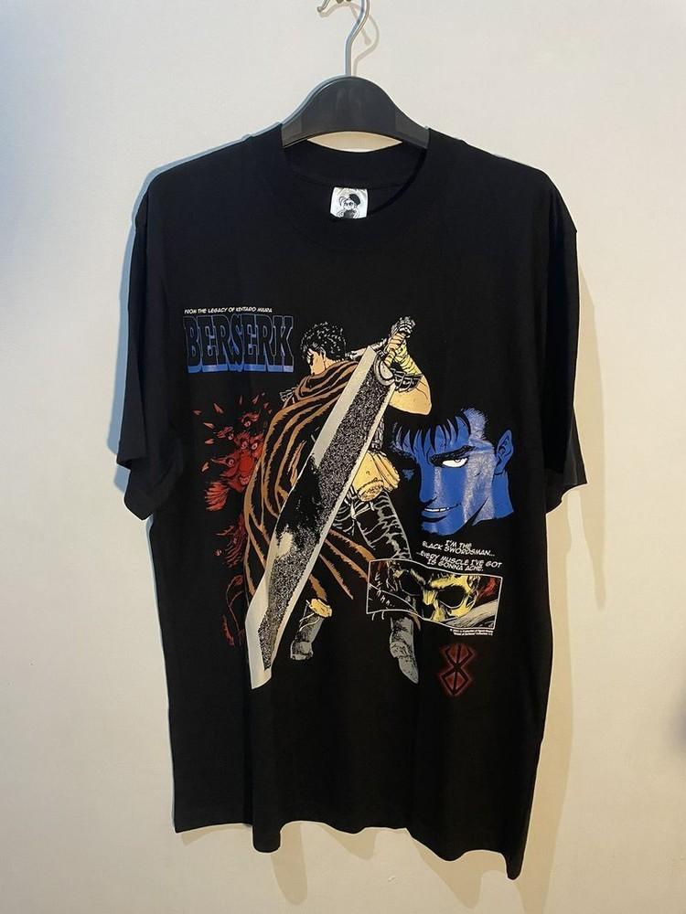Винтажная футболка Berserk Guts Аниме Черная с коротким рукавом Унисекс Репринт KH11898 Унисекс Футболка