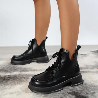 Мода 2025 Новые женские ботинки Плюшевые Новые ботинки на платформе Теплые Короткие ботинки Плоская подошва Удобные Уличные Ботильоны на шнуровке Модная обувь Женская