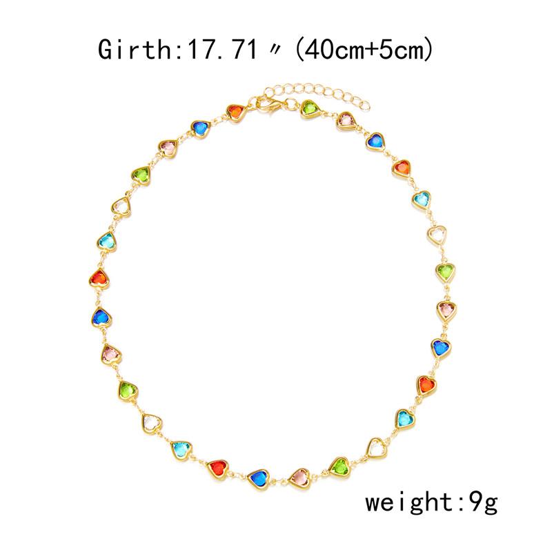 Exquisite Colorful Crystal Heart Choker Necklace For Women Charm Zircon Metal Chain Necklace Party Birthday Jewelry Gift