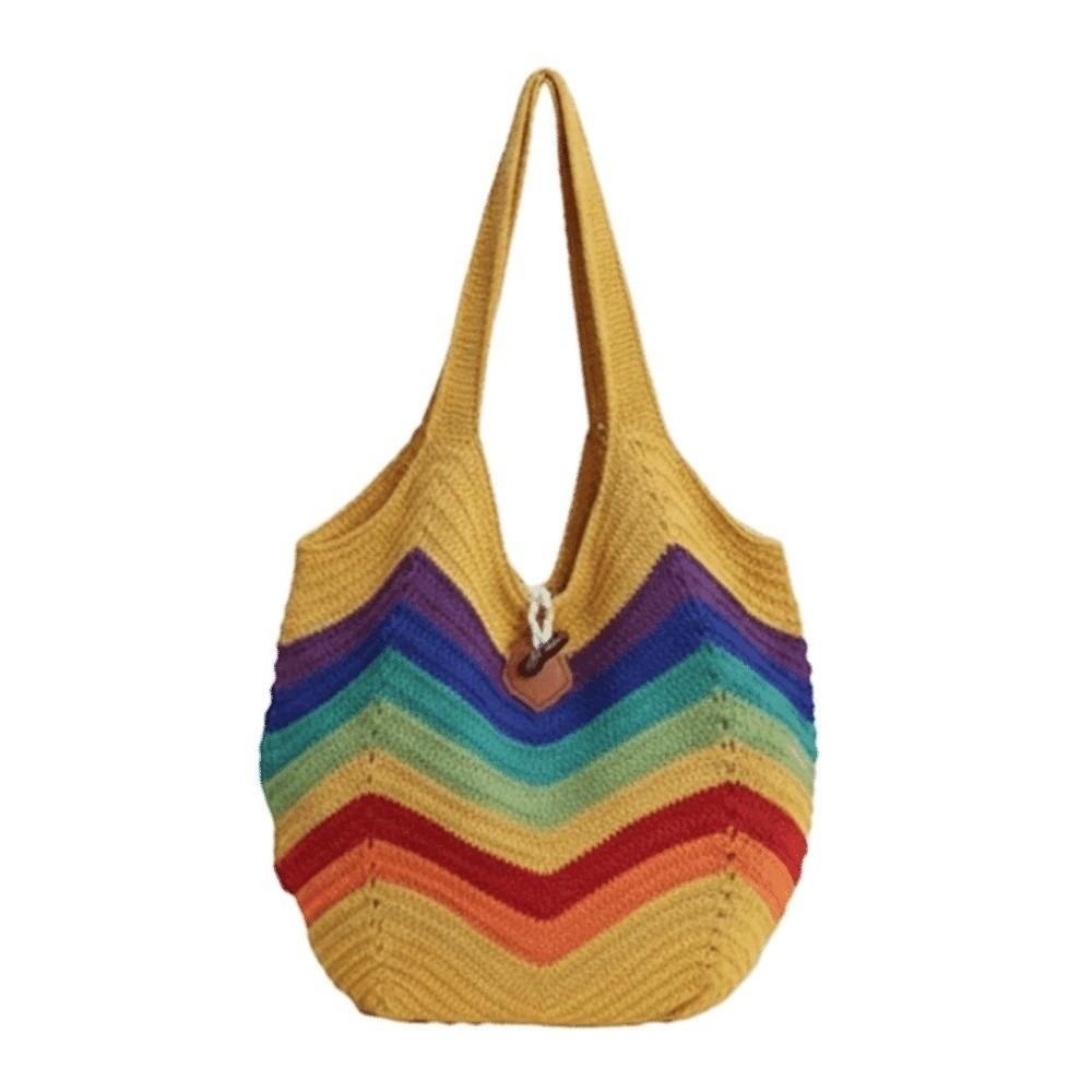 Sweet Knitted Tote Bag Large Capacity Breathable Crochet Shoulder Bag Lightweight Polyester Seaside Vacation Handbag Daily